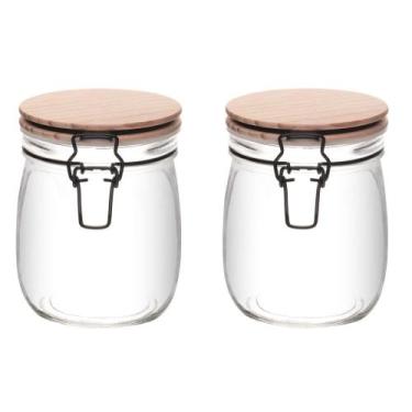 Imagem de Conjunto 02 Potes de Vidro com Tampa Hermética de Bambu 800ml Wolff
