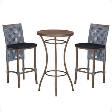 Imagem de Mesa Bistro E 2 Banquetas Roma Marrom Corda Náutica 12 Prata