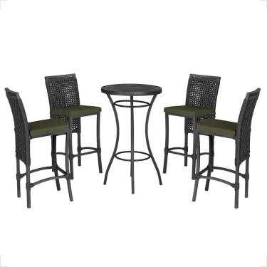 Imagem de Mesa Bistro E 4 Banquetas Roma Preta Corda Náutica 13 Preta