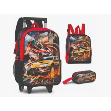Imagem de Kit Mochila De Rodinhas Com Alças Carros Fast Machine ref: FM3492K