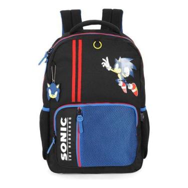Imagem de Mochila De Costas Juvenil Original Sonic Com Anel Dourado, Preto
