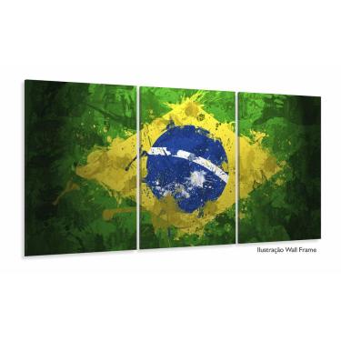 Imagem de Quadro Arte Bandeira Do Brasil Mosaico 3 peças 120x60 cm