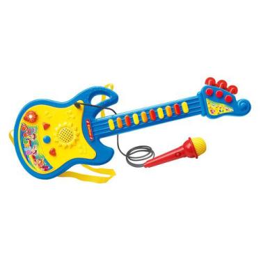 Imagem de Guitarra Com Microfone Brinquedo Infantil Bebê Musical Luzes - Dm Toys