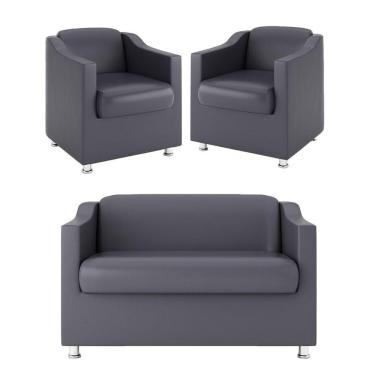 Imagem de Kit Namoradeira + 02 Poltronas Decorativas Tecido Courino Cor:cinza