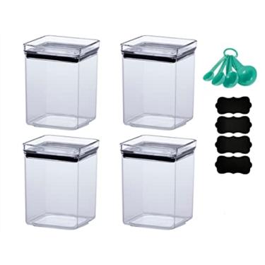 Imagem de Kit 4 Potes Hermético 1300ml, 4 Etiquetas Lousa, 1 Medidor Duplo