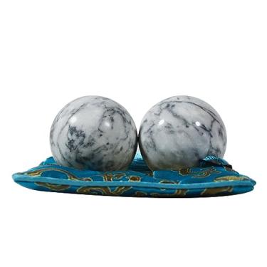 Imagem de Bolas de Baoding Chinesas Tradicionais Preto Branco Natural Mármore Saúde Exercício Zen Tai Chi Medicina Bolas de Massagem para Terapia de Mão, Alívio do Estresse Relaxar Dedos, Presente (5 cm)