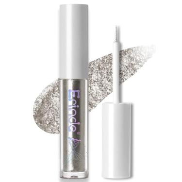 Imagem de Erinde Delineador de sombra com glitter líquido, delineador de sombra com brilho metálico, delineador colorido de alto pigmento, maquiagem de olhos de Natal brilhante de longa duração à prova d'água para mulheres, prata estrela