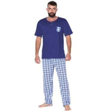 Imagem de Pijama Masculino Com Bolso Bella Fiore Manga Curta Calça Longa Estampada Linha Noite-Masculino