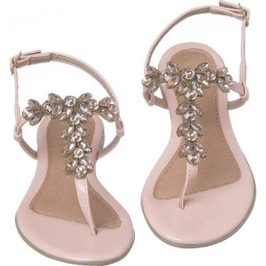 Imagem de Sandália Feminina Rasteira Pedraria - ADM, Verniz nude, 36