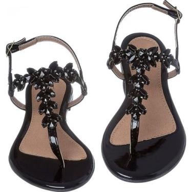 Imagem de Sandália Feminina Rasteira Pedraria - ADM, Verniz preto, 37