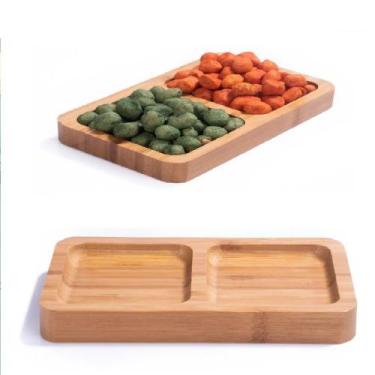Imagem de 2 Petisqueira Bambu Bandeja 2 Divisórias P/ Servir Petiscos - Inter