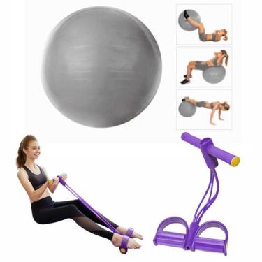 Imagem de Kit Elástico tensão de pês academia + Bola Pilates Yoga Fisioterapia M