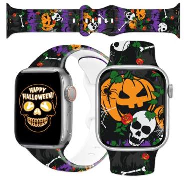 Imagem de Blinket Pulseira de relógio temática de Halloween compatível com Apple Watch de 42 mm a 49 mm, pulseira de substituição esportiva de silicone macio para iWatch SE séries 8, 7, 6, 5, 4, 3, 2 e 1,