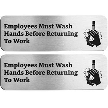 Imagem de GLOBE ROCKET Placa de Funcionários Devem Lavar As Mãos(Alumínio Escovado 9" X 3") - Placa de Lavar As Mãos - Placas de Banheiro para Empresas - Placas de Restaurantes - Placa de Funcionários Devem Lav