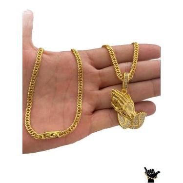 Imagem de Corrente Grumet 5mm + Pingente Rezando - Banhado a Ouro 18k - ToJoia18