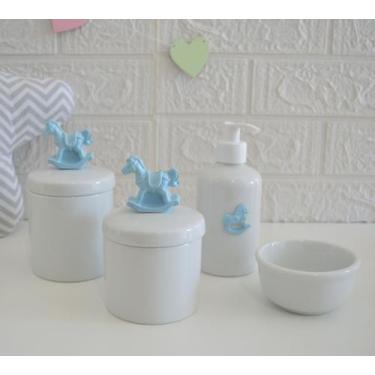 Imagem de Kit Higiene Bebê K016 Porcelana Azul Banho Cuidado Quarto Menino Decor