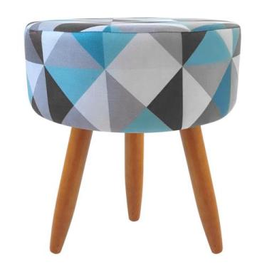 Imagem de Puff Redondo Classic Estampado Triangulo Azul - Maitê Moda Casa
