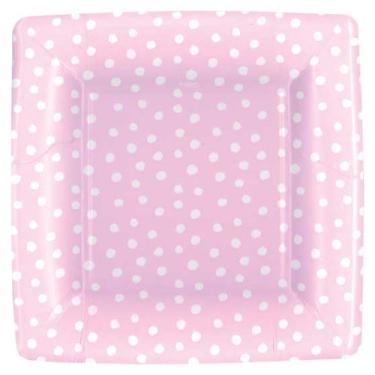 Imagem de Pratos de salada de papel quadrados com pontos pequenos da Entertaining with Caspari, 16 unidades, rosa