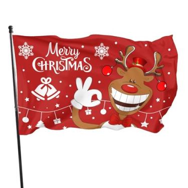 Imagem de Bandeira de veado de Natal 9,5 cm x 1,5 m ao ar livre com ilhós, bandeiras de Feliz Natal engraçadas e fofas renas, bandeira de Natal, jardim, quintal, banner decorativo
