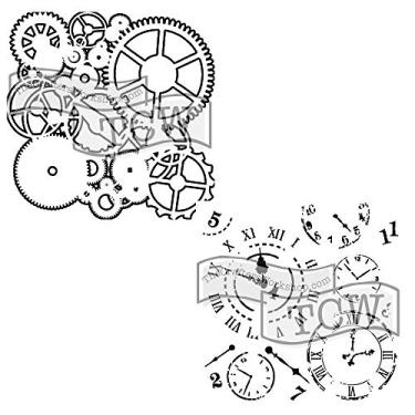 Imagem de The Crafters Workshop Stencils, reutilizáveis para artesanato, arte, cartões comemorativos, tintas ou mídia mista, pacote com 2, 15 x 15 cm, engrenagens/viagem no tempo