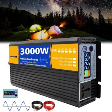 Imagem de Conversor de onda senoidal pura de 3000 W DC 12 V 24 V 48 V 60 V 72 V para 110 V-120 V/220 V-230 V 1 tomada CA com visor LCD para casa, acampamento, RV, energia solar fora da rede,60V to 230V