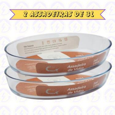 Imagem de 2uni Assadeira Oval 3L Vidro Temperado Sobremesa Assados - CasaVita, O