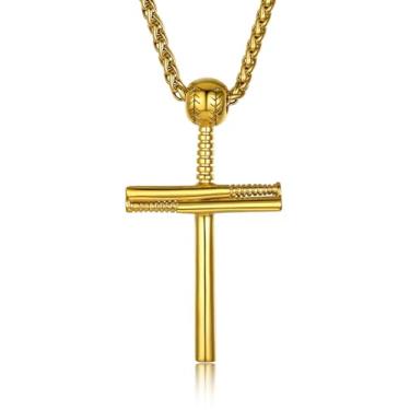 Imagem de Colar com número de joias GoldChic, colar unissex de aço inoxidável com cruz de beisebol/futebol/futebol/basquetebol com corrente de 55,88 cm + extensor de 5 cm (oferta de serviço personalizado) - presente de fã esportivo