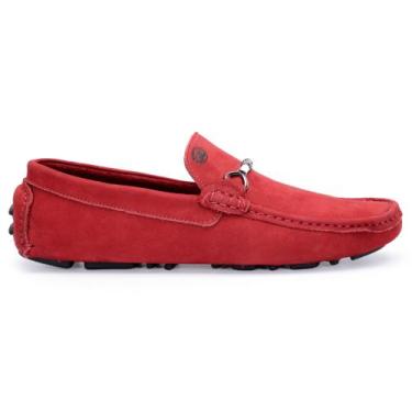 Imagem de Mocassim Sapatilha Couro Masculino GTS Estilo e Conforto, Vermelho, 42