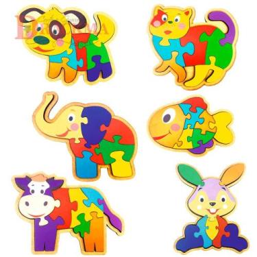 Imagem de Quebra Cabeça Cachorro, Gato, Elefante, Peixe, Vaca e Coelho - Thoth