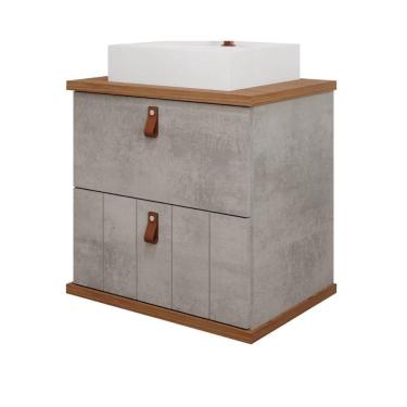 Imagem de Gabinete Para Banheiro 60cm 100% Mdf 1 Gaveta 1 Porta Basculante Milano Mgm Móveis Cimento/freijo Cimento/freijo