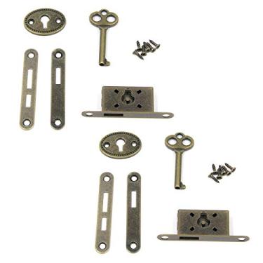 Imagem de MY MIRONEY Fechadura decorativa de bronze antigo fechadura de mola para porta de móveis com chave e parafusos, pacote com 2