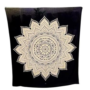 Imagem de Cangão Canga Grande De Praia Colcha Painel Indiano Tamanho 2,10 X 2,30 (Mandala Floral Preto)
