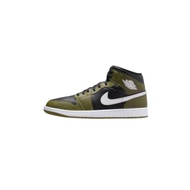 Imagem de Nike Tênis masculino Air Jordan 1 Mid, Preto/verde-oliva médio/vela/branco, 42
