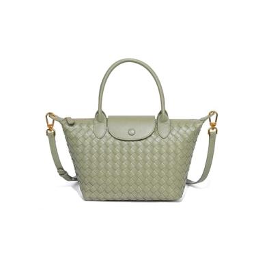 Imagem de Waiyqju Bolsa tiracolo feminina de couro trançada de luxo com alça superior elegante para viagem de grande capacidade, Tamanho médio nº 9 verde claro, Large