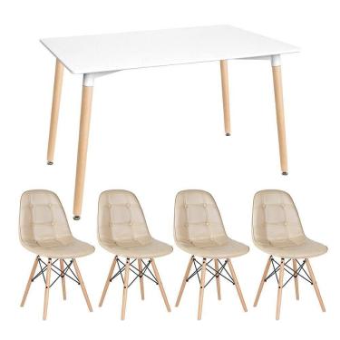 Imagem de Kit - Mesa Retangular Eames 80 X 140 Cm Branco + 4 Cadeiras Botonê Nude Mesa Branco Com Cadeiras Nude