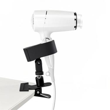 Imagem de Suporte giratório de 360 graus para secador de cabelo mãos livres, base de metal resistente e braçadeira forte, suporte ajustável e flexível para secador de cabelo para facilitar o penteado, estável e