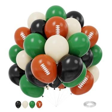 Imagem de Football Balloons, 12 Inch Football Print Balloons, Dark Green and Black Balloons Ivory White Balloon for Boys Game Sports Birthday Touch Down Party Football Themed Decorations