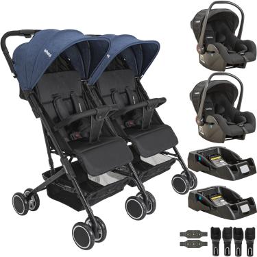 Imagem de Carrinho Kiddo Gemeos com 2 Bebe Conforto 2 Base Mascote Marinho