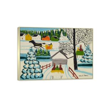 Imagem de Maud Lewis Famosa Pintura-Impressões em Tela Reprodução-Quadro Sala de Estar(Carriage Ride Through Town) 50x70cm-19x27in Moldura de Prata