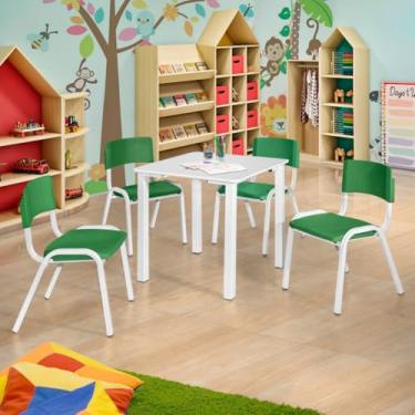 Imagem de Ecom Home - Conjunto Mesa Infantil com 4 Cadeiras Verde Escuro Atividades Escola Estudo Recreação