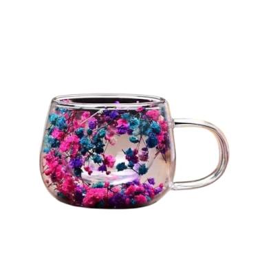Imagem de zaoalife Canecas de café de vidro de parede dupla, com alça, flores secas, caneca de parede de vidro isolado, borossilicato