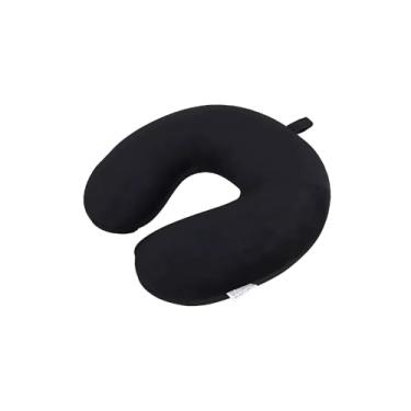 Imagem de Travesseiro Almofada Para Viagem Pescoço Peluciada Premium com Enchimento de Fibra de Silicone Super Macia e Confortável (Preto)