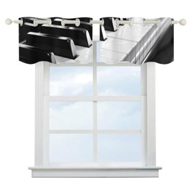 Imagem de Cortina blecaute com teclado de piano preto e branco para escurecimento de quarto, cortinas de janela curtas, isolamento térmico, para cozinha, sala de jantar, quarto, 2 painéis 132 x 46 cm