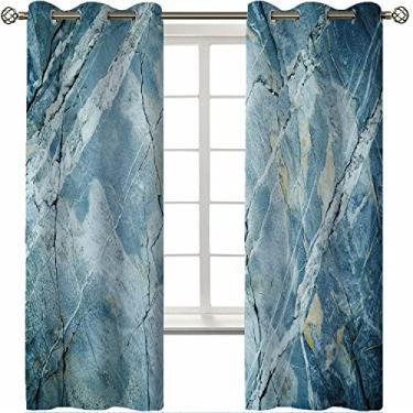 Imagem de Cortina blecaute de mármore com ilhós, requintada imagem de pedra natural de granito, 2 painéis por grupo são usados na sala de estar ou quarto, L 182 x C 182 cm azul claro