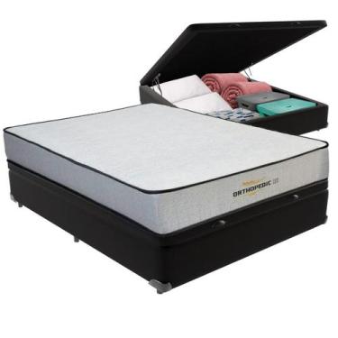 Imagem de Cama Box Baú Viúvo Preto e Colchão Orthopedic D33 V-Tech