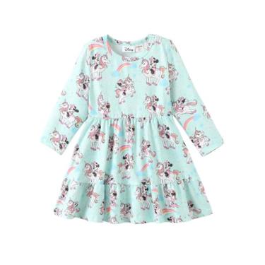 Imagem de Disney Vestido infantil floral Princess Frozen Elsa Minnie Stitch, manga comprida, roupa de outono casual para crianças de 2 a 6 anos, Minnie-multicolorido, 2T