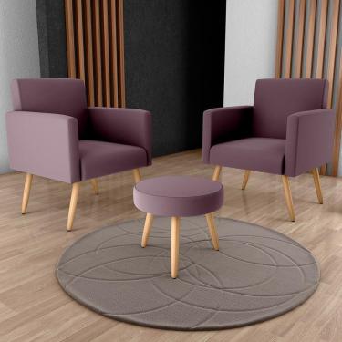 Imagem de Conjunto p/ Sala Dallas 2 Poltronas Decorativas e 1 Puff Veludo Rosa - Matrix