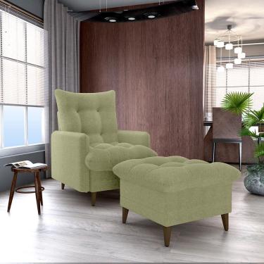 Imagem de Conjunto p/ Sala Montreal 1 Poltrona Decorativas e 1 Puff Bouclê Oliva - Matrix