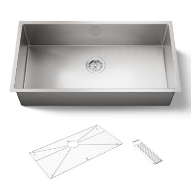 Imagem de KOHLER K-5283-NA Strive 89 cm x 46 cm Montagem inferior Extra Grande Pia de Cozinha com Rack de Bacia, Aço Inoxidável