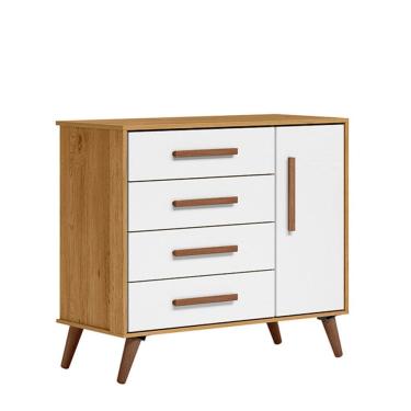 Imagem de Cômoda Sapateira 4 Gavetas e 1 Porta Retrô - Freijo-Branco-Acetinado - ÉdeCasaMóveis